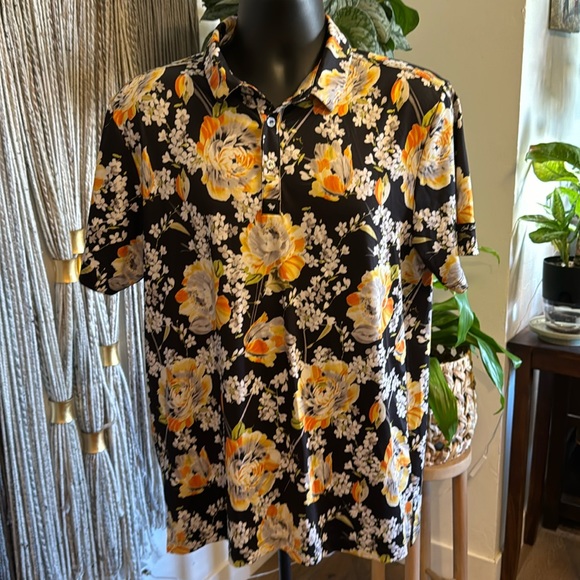 Bad Birdie Other - Bad Birdie Black and Yellow Floral Polo Men’s Size M